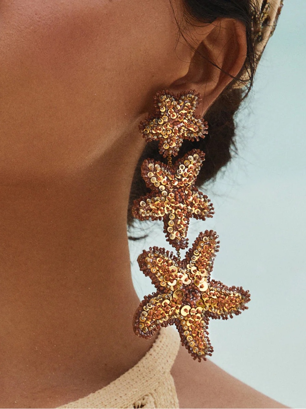 Deepa gurnani MARINA EARRINGS Gold Sequin Starfish Drop Earrings